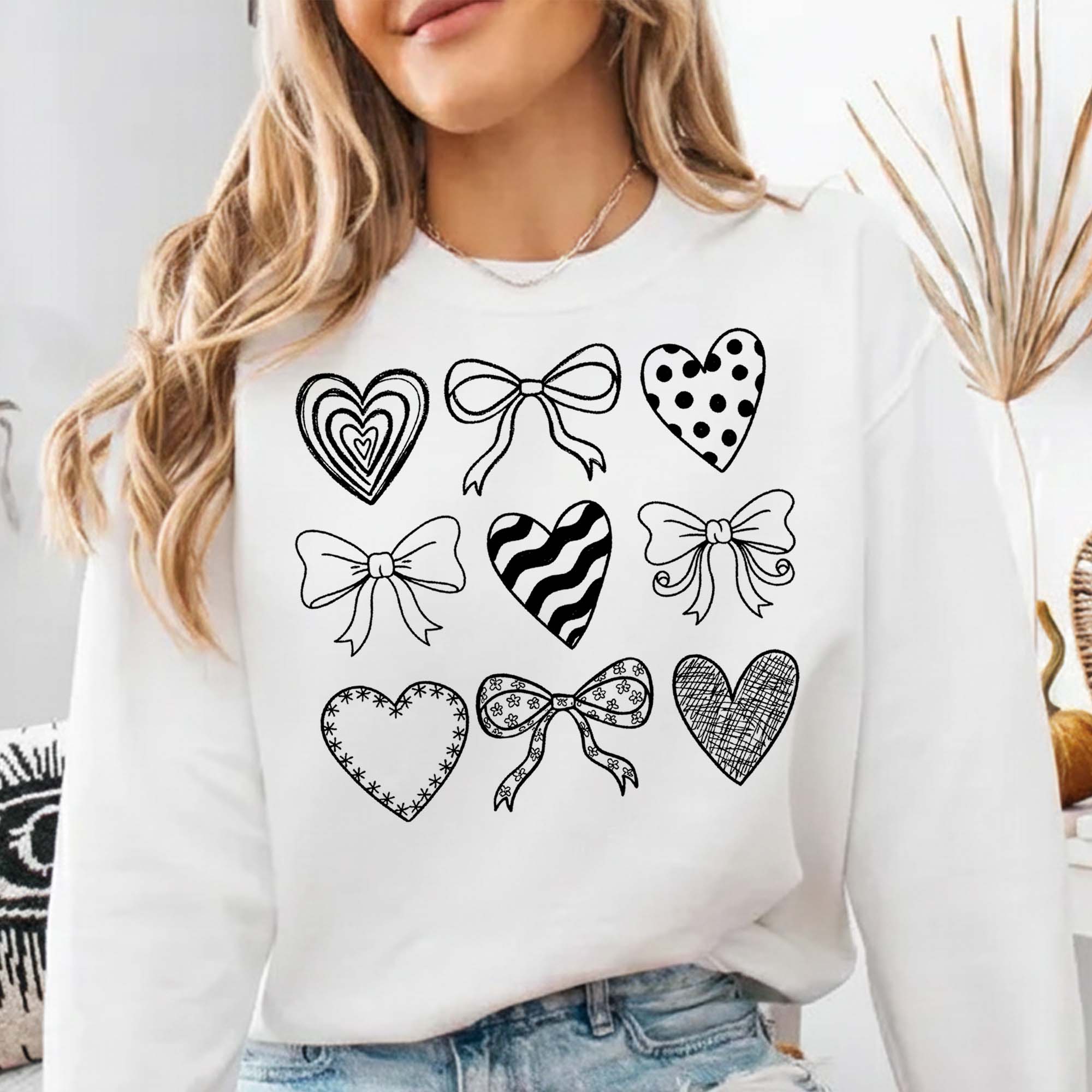 Cute Coquette Heart Bows PNG featuring black and white heart designs for sublimation, DTF transfers, t-shirts, mugs, tote bags, and digital crafting.