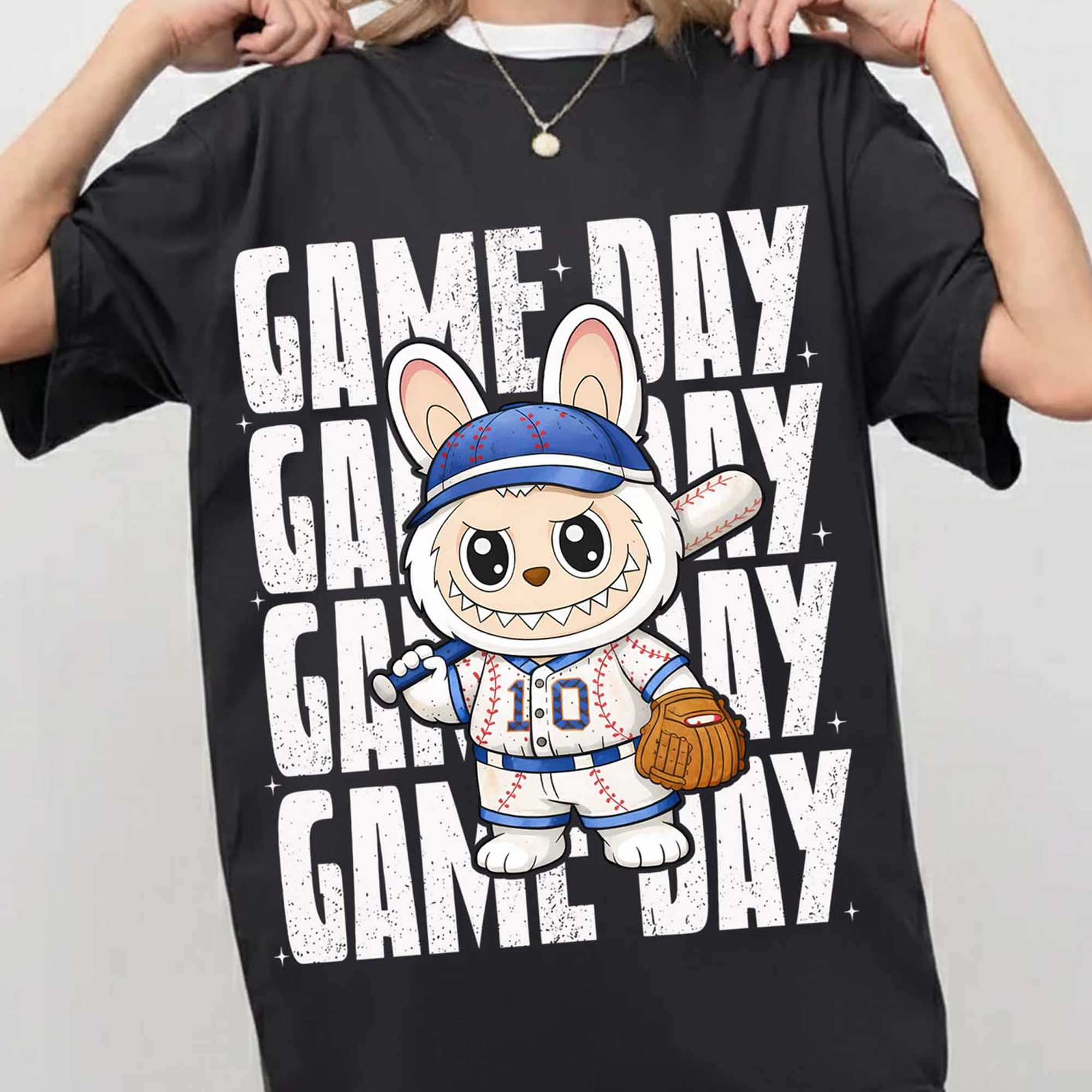 Cute Labubu Game Day PNG featuring a football-themed character for sublimation, DTF transfers, t-shirts, hoodies, mugs, tote bags, and digital crafting.