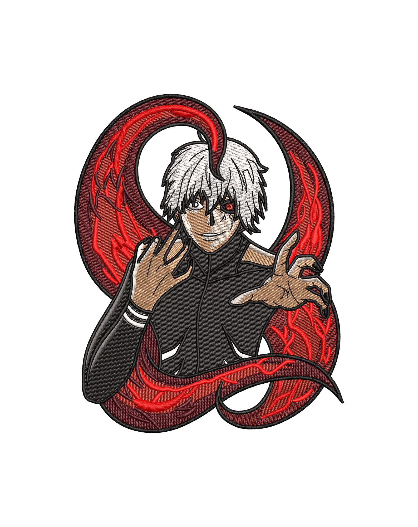 5 Inch Anime Style Embroidery Design with Red Flame Background