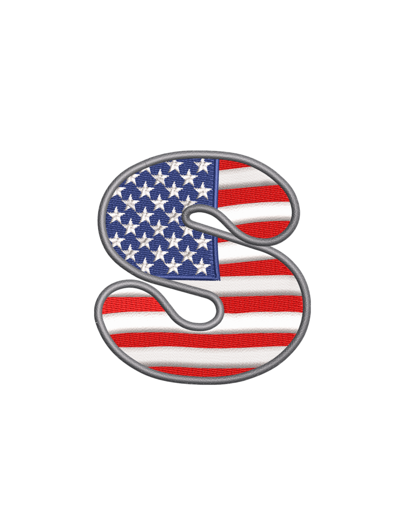 American Flag Letter S Embroidery Design