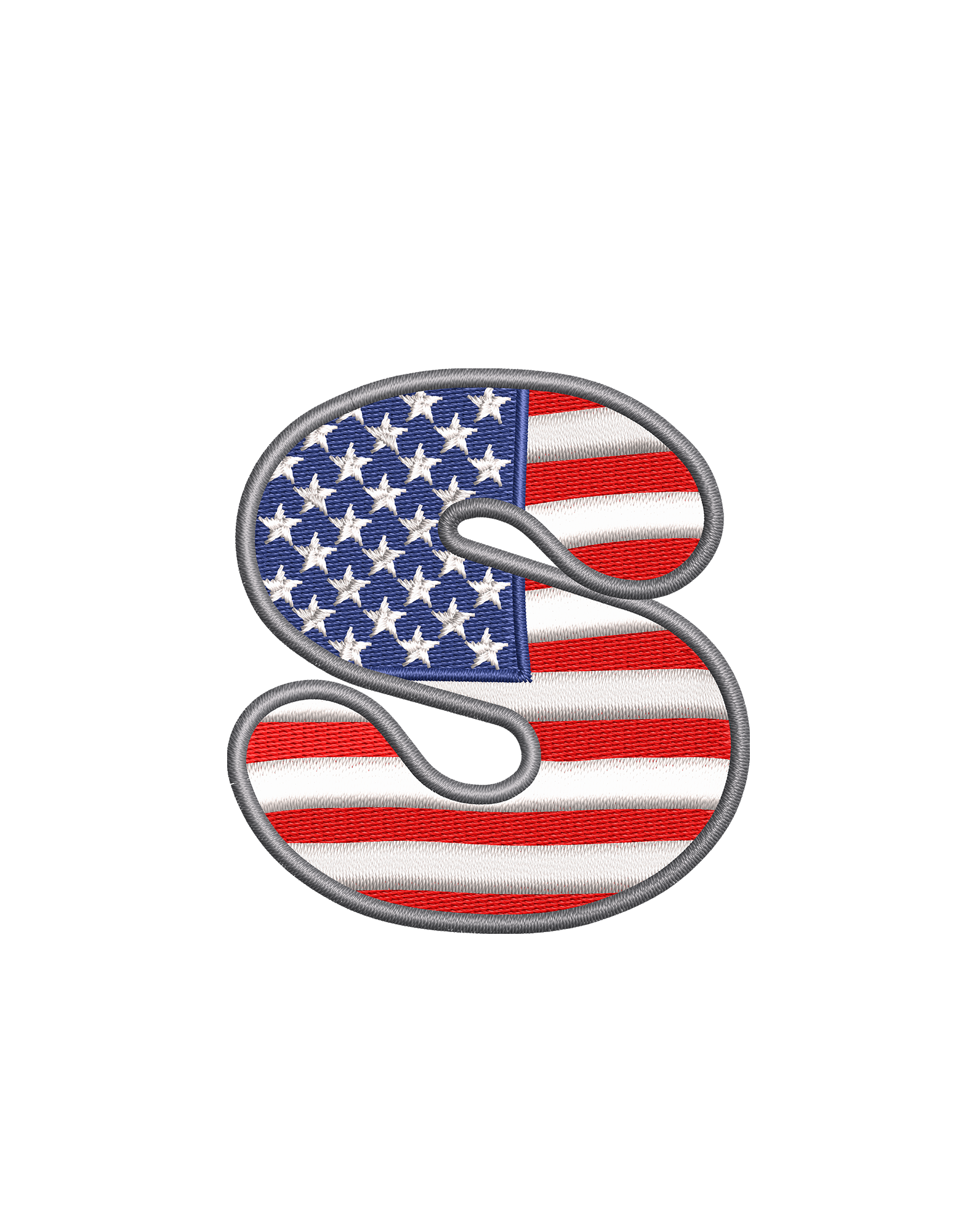 American Flag Letter S Embroidery Design