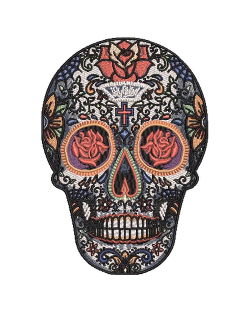 Sugar Skull Flower Embroidery Design with Floral Day of the Dead Pattern