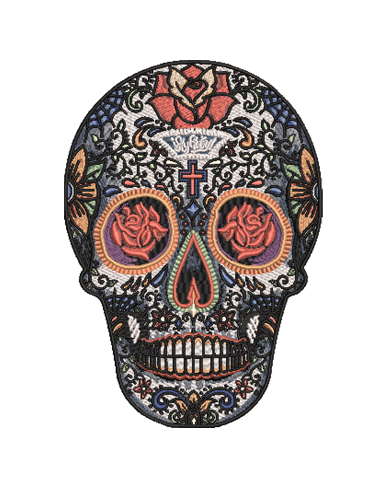 Sugar Skull Flower Embroidery Design with Floral Day of the Dead Pattern