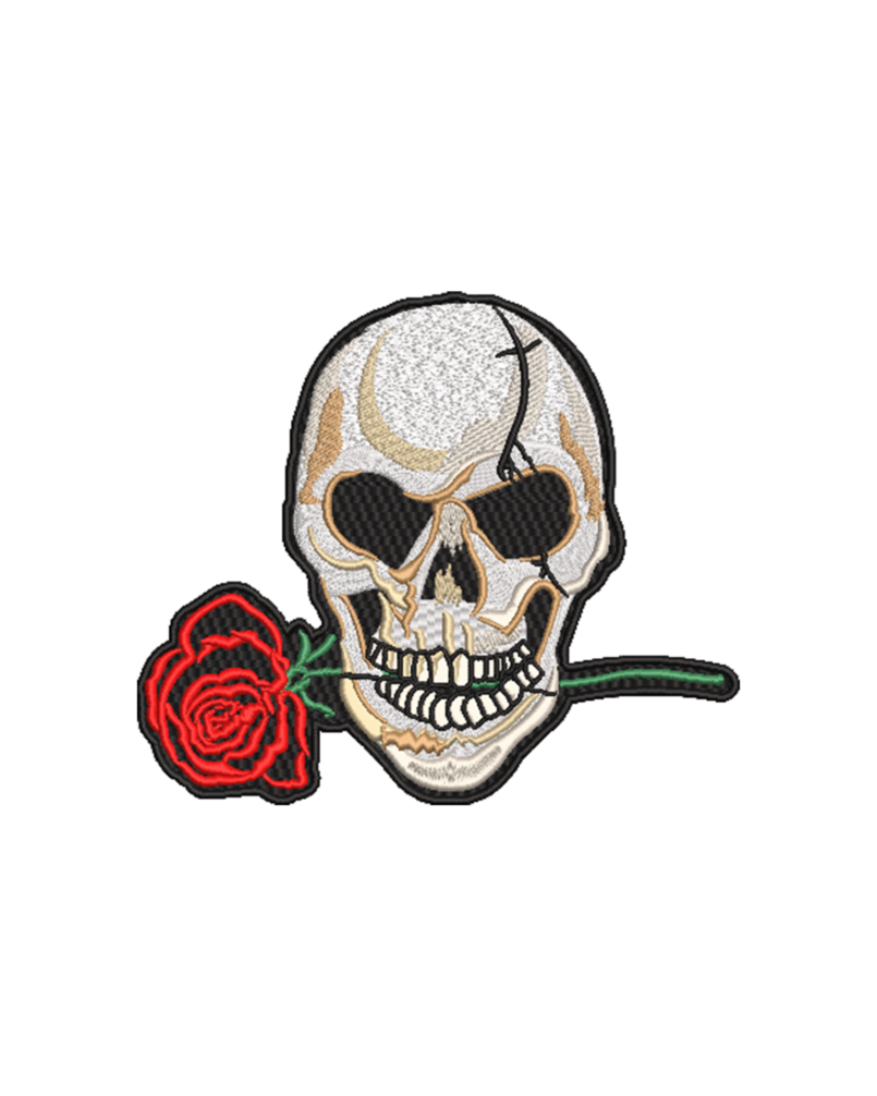 8 Inch Skull with Rose Embroidery Design