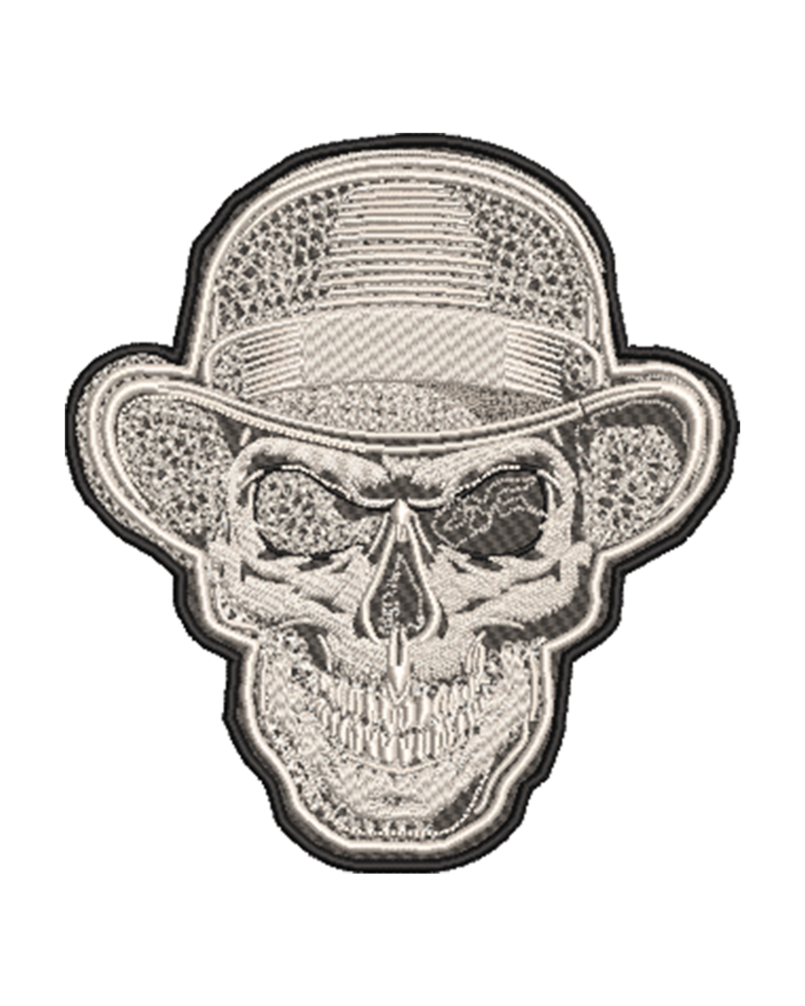 7 Inch Skull with Bowler Hat Embroidery Design