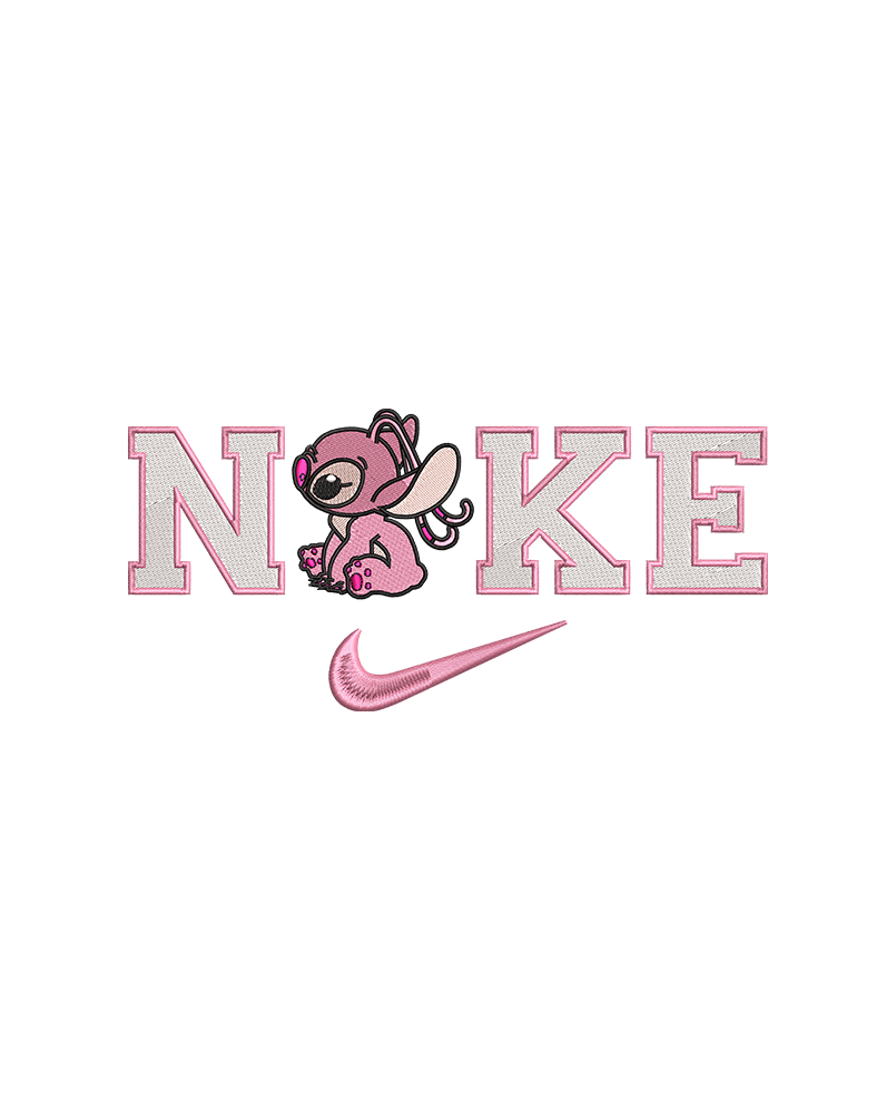 Pink cartoon swoosh embroidery design with bold lettering